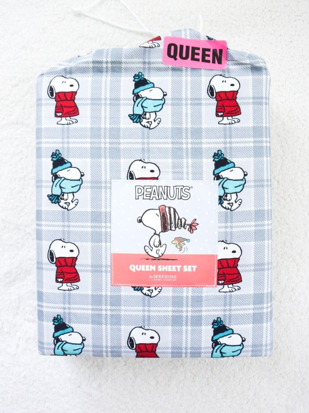 *Peanuts* Berkshire Home Christmas Holiday Snoopy Winter Plaid Sheet Set- QUEEN!